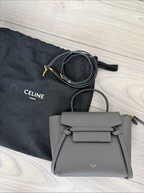 Celine Gray Nano Belt Bag with Gold Hardware